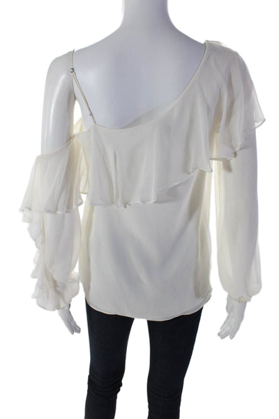 Haute Hippie Women's One Shoulder Long Sleeves Silk Ruffle Blouse Beige Size XS