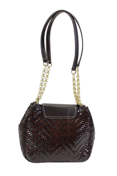 Barry Kieselstein-Cord Womens Leather Woven Gold Tone Shoulder Handbag Brown