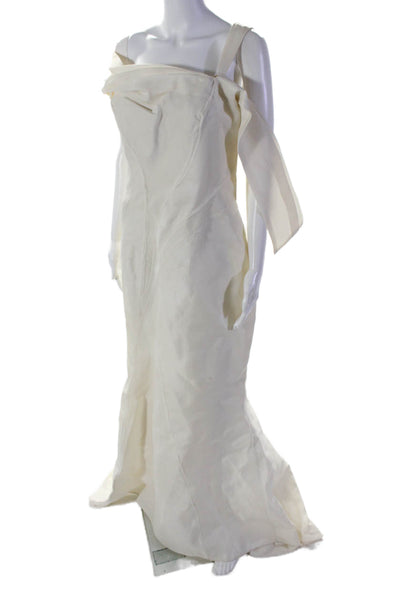 J. Mendel Womens Cream Off Shoulder Fringe Detail Sleeveless Gown Dress Size 10