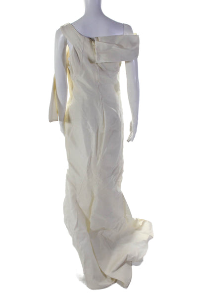 J. Mendel Womens Cream Off Shoulder Fringe Detail Sleeveless Gown Dress Size 10