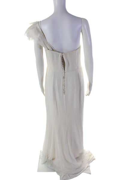 J. Mendel Womens Cream Ruffle One Shoulder Sleeveless Gown Dress Size 10