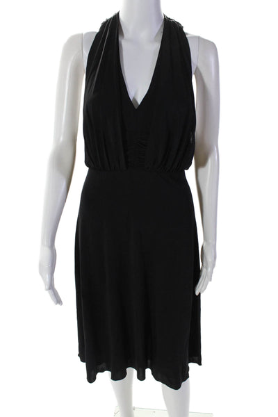 Trina Turk Womens Ruched Open Back Lined Midi Empire Waist Dress Black Size 2