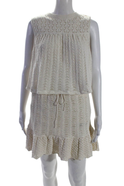 Zara Womens Sleeveless Scoop Neck Knit Top A Line Skirt Set White Size Large