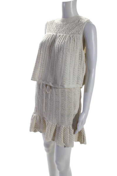 Zara Womens Sleeveless Scoop Neck Knit Top A Line Skirt Set White Size Large