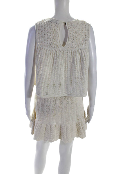 Zara Womens Sleeveless Scoop Neck Knit Top A Line Skirt Set White Size Large