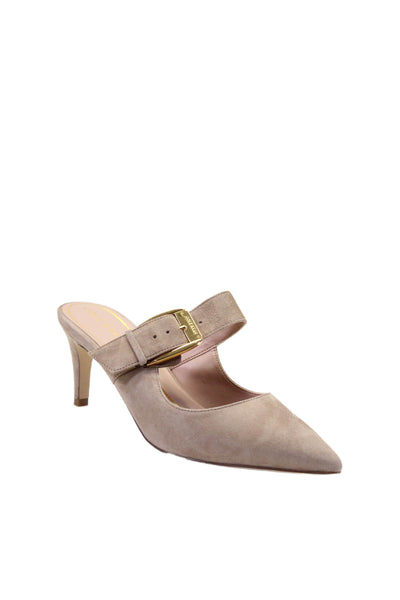 Cole Haan Womens Suede Pointed Toe Slip On Mule Heels Beige Size 9