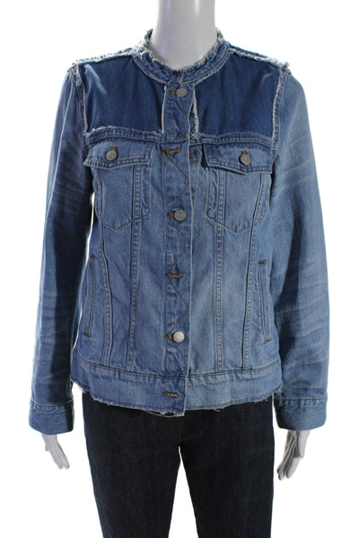 Madewell Womens Cotton Denim Frayed Hem Button Down Jean Jacket Blue Size L