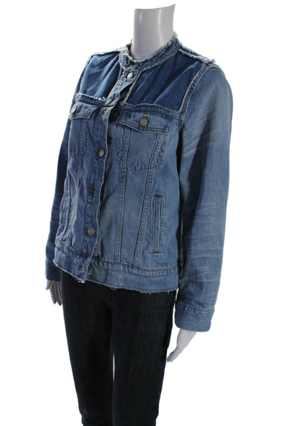 Madewell Womens Cotton Denim Frayed Hem Button Down Jean Jacket Blue Size L