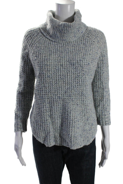 Free People Womens Textured Knitted Round Hem Turtleneck Sweater Blue Size XS