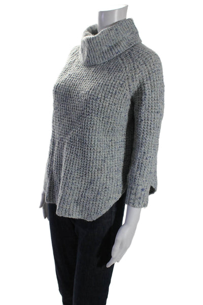 Free People Womens Textured Knitted Round Hem Turtleneck Sweater Blue Size XS