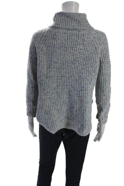 Free People Womens Textured Knitted Round Hem Turtleneck Sweater Blue Size XS