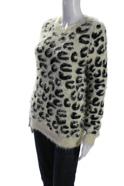 Pol Womens Cotton Animal Print Frayed Textured Long Sleeve Sweater White Size S