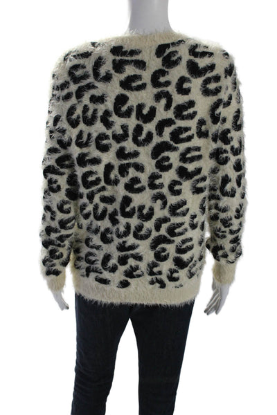 Pol Womens Cotton Animal Print Frayed Textured Long Sleeve Sweater White Size S