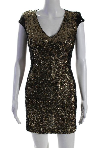 French Connection Womens Colorblock Embroidered Sequined Zip Dress Black Size 4