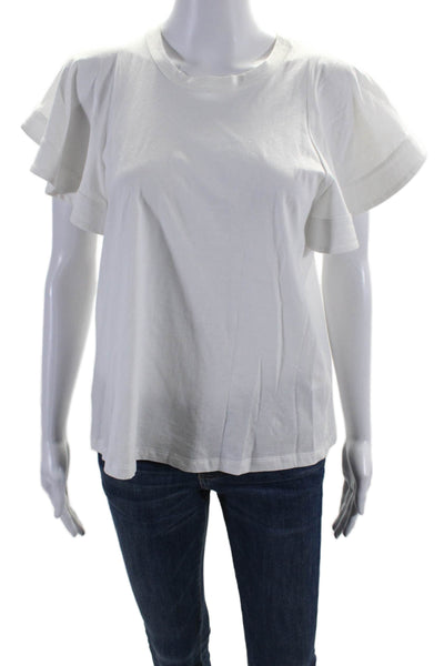 ALC Womens Cotton Short Bell Sleeve Crewneck T shirt Blouse White Size S