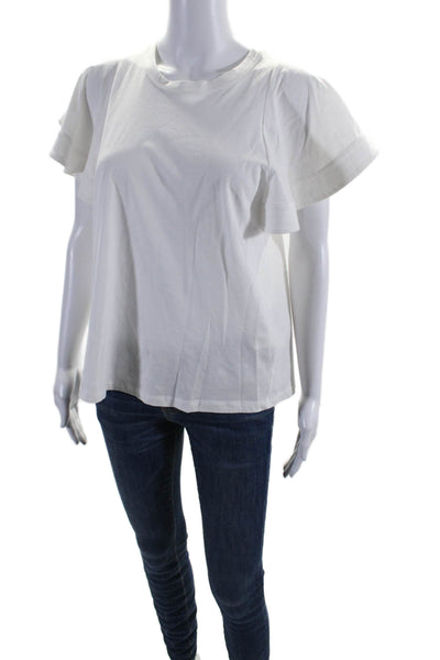 ALC Womens Cotton Short Bell Sleeve Crewneck T shirt Blouse White Size S