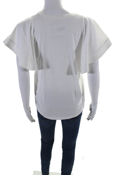 ALC Womens Cotton Short Bell Sleeve Crewneck T shirt Blouse White Size S