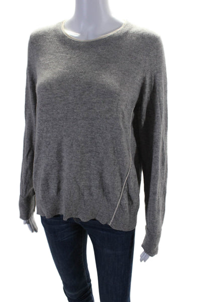 Vince Womens Cashmere Knit Long Sleeve Crewneck Top Heather Gray Size L