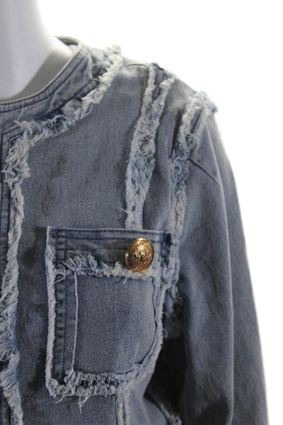 A.Z.I Womens Cotton Denim Frayed Trim Four Pocket Short Jean Jacket Blue Size S