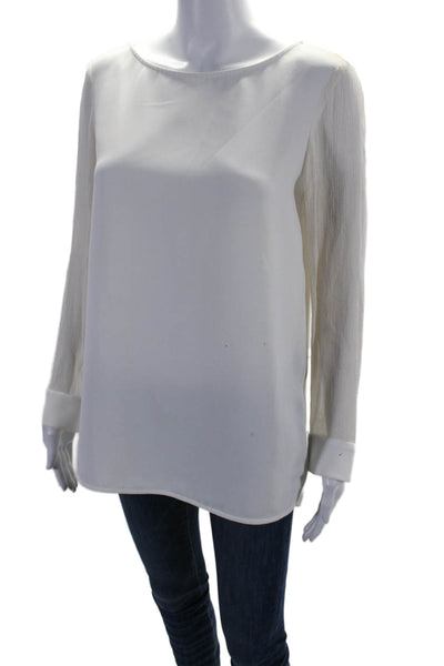 Theory Womens Silk Textured Cuff Sleeve Lined Fancy Blouse White Size S