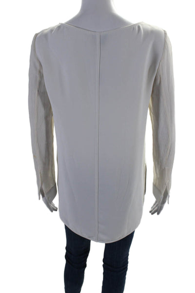 Theory Womens Silk Textured Cuff Sleeve Lined Fancy Blouse White Size S