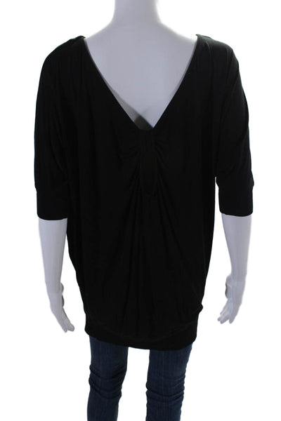 Trina Turk Womens Short Sleeve Stretch Scoop Neck Lined Casual Top Black Size S