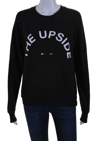 The Upside Womens Long Sleeve Crew Neck Logo Sweatshirt Black Cotton Size 4