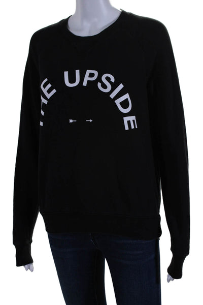 The Upside Womens Long Sleeve Crew Neck Logo Sweatshirt Black Cotton Size 4