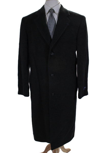 Stafford Mens Wool Single Breasted Collared Long Overcoat Black Size 42