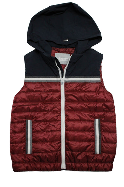 Herno Childrens Boys Full Zipper Hooded Puffer Vest Red Navy Blue Size 10