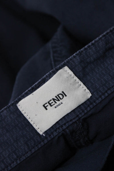 Fendi Childrens Boys Slim Leg Mid Rise Pants Navy Blue Cotton Blend Size 10