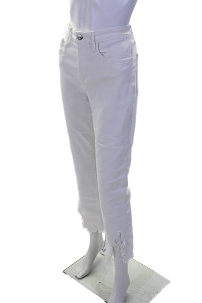 3x1 NYC Womens Cotton Denim Distressed Straight Leg Jeans Crane White Size 28