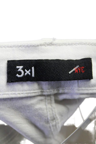 3x1 NYC Womens Cotton Denim Distressed Straight Leg Jeans Crane White Size 28