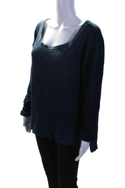 Tyler Jacobs Feel The Piece Womens Chunky Knit Long Sleeve Crop Sweater Navy Siz