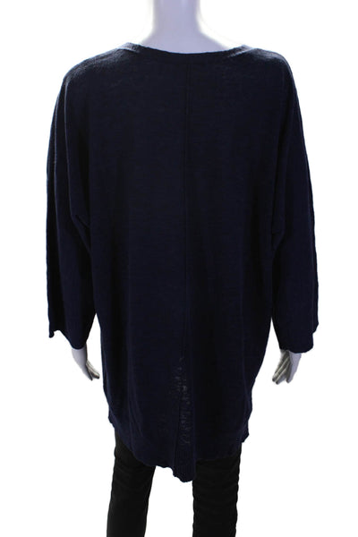 Eileen Fisher Ribbed Knit V-neck Long Sleeve Pullover Sweater Navy Size L