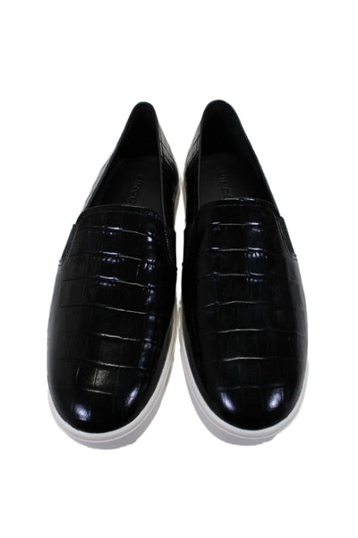 Vince Womens Pleated Leather Texture Slip On Style Shoes Black Size 8.5