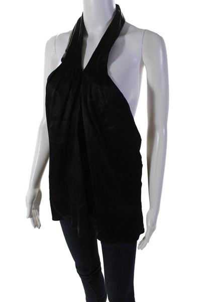 Amanda Uprichard Womens Silk Charmeuse Sleeveless Halter Blouse Top Black Size S