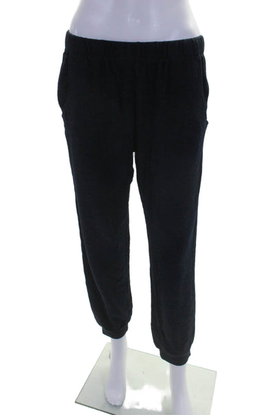 Monrow Women's Elastic Waist Pockets Tapered Leg Sweat Pants Black Size M