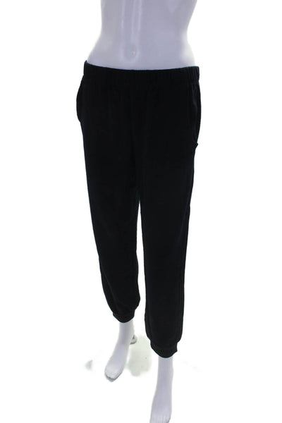 Monrow Women's Elastic Waist Pockets Tapered Leg Sweat Pants Black Size M