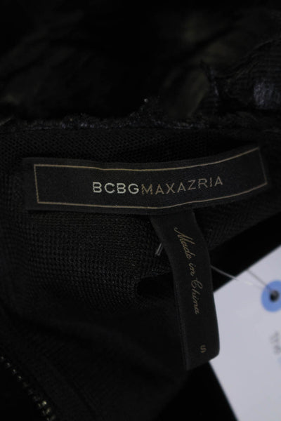 BCBGMAXAZRIA Womens Textured Short Sleeve Zip Up Blouse Top Black Size S