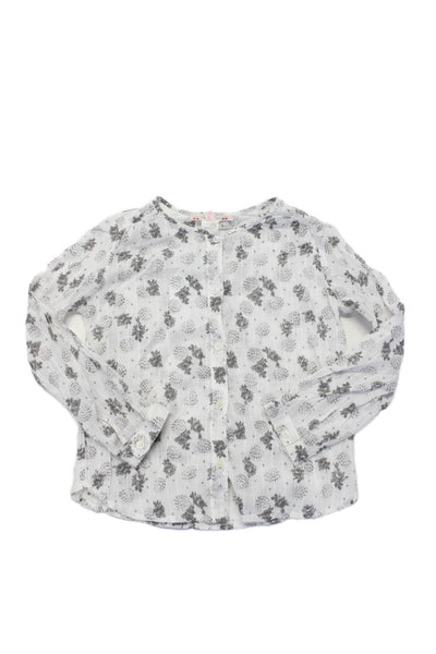 Bonpoint Girls Cotton Long Sleeve Lined Button Floral Blouse Gray Size 4