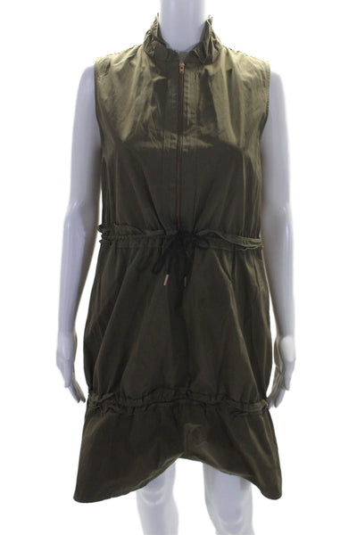 See by Chloe Womens Sleeveless Texture Tiered Ruffle Drawstring Dress Green Size