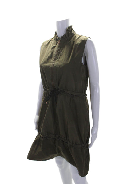 See by Chloe Womens Sleeveless Texture Tiered Ruffle Drawstring Dress Green Size