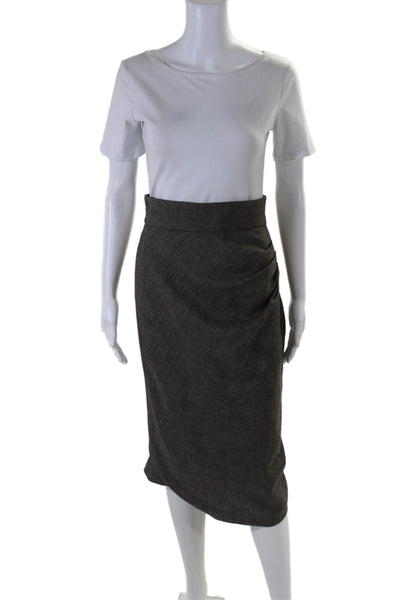 Tracy Reese Womens Brown Plaid Drape Detail Lined Midi Pencil Skirt Size 2