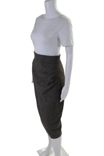 Tracy Reese Womens Brown Plaid Drape Detail Lined Midi Pencil Skirt Size 2