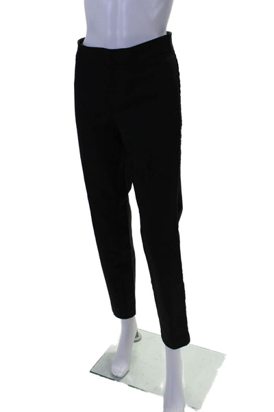 Ecru Womens Cotton Velour Striped Hook & Eye Zipped Straight Pants Black Size 8