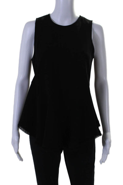 Elizabeth and James Womens Round Neck Fringed Peplum Hem Blouse Black Size S
