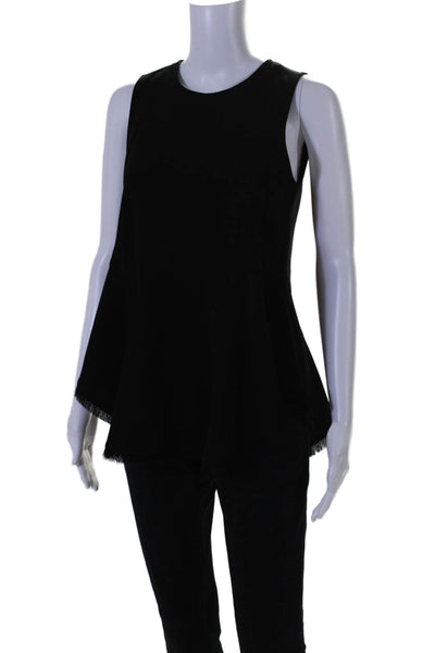 Elizabeth and James Womens Round Neck Fringed Peplum Hem Blouse Black Size S