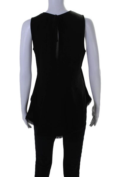 Elizabeth and James Womens Round Neck Fringed Peplum Hem Blouse Black Size S