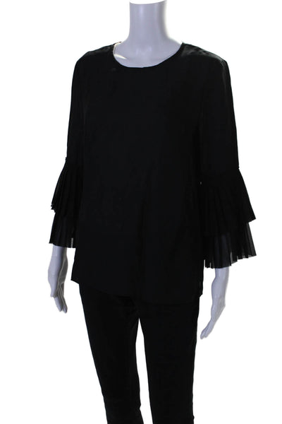 J. Mclaughlin Womens Zipped Flounce Pleated Tiered Sleeve Blouse Black Size M